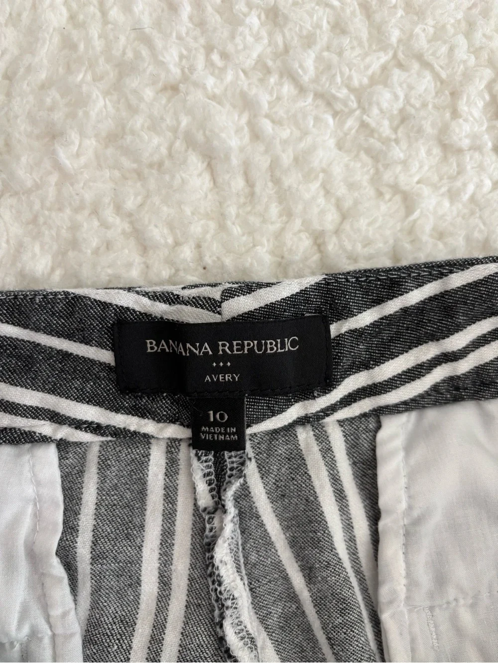 Banana Republic Avery Striped Linen Blend Pants Black White Ankle Length Size 10